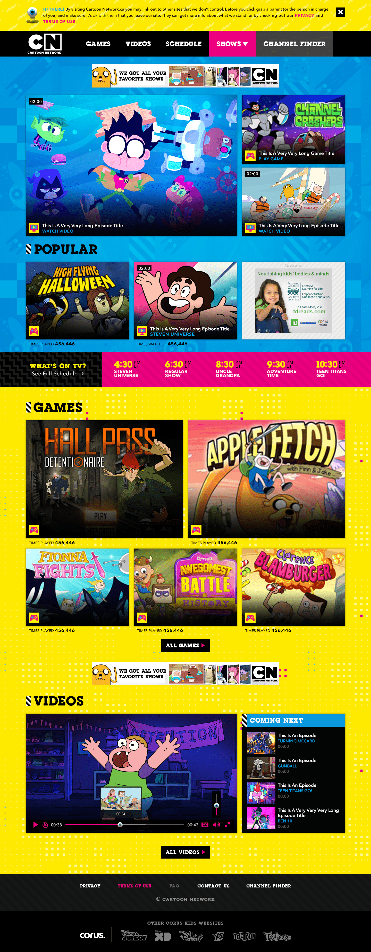 Cartoon Network homepage designs