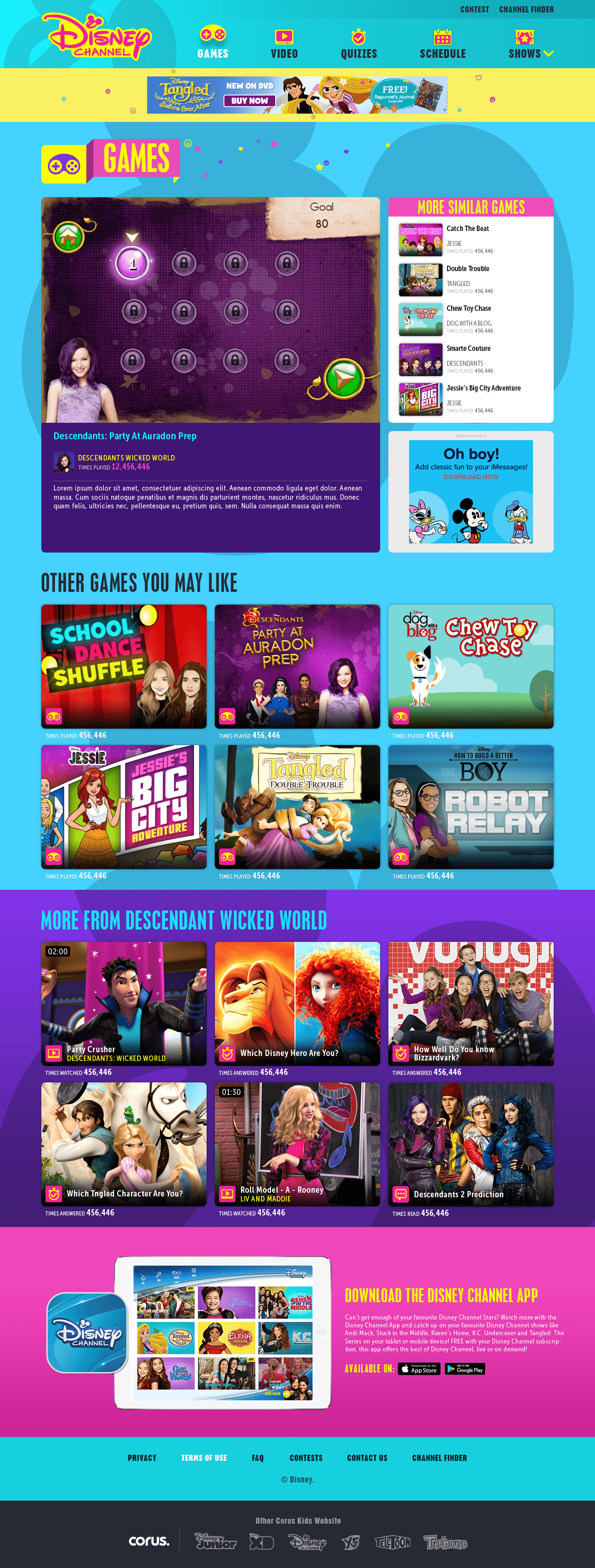 Disney Channel games page design