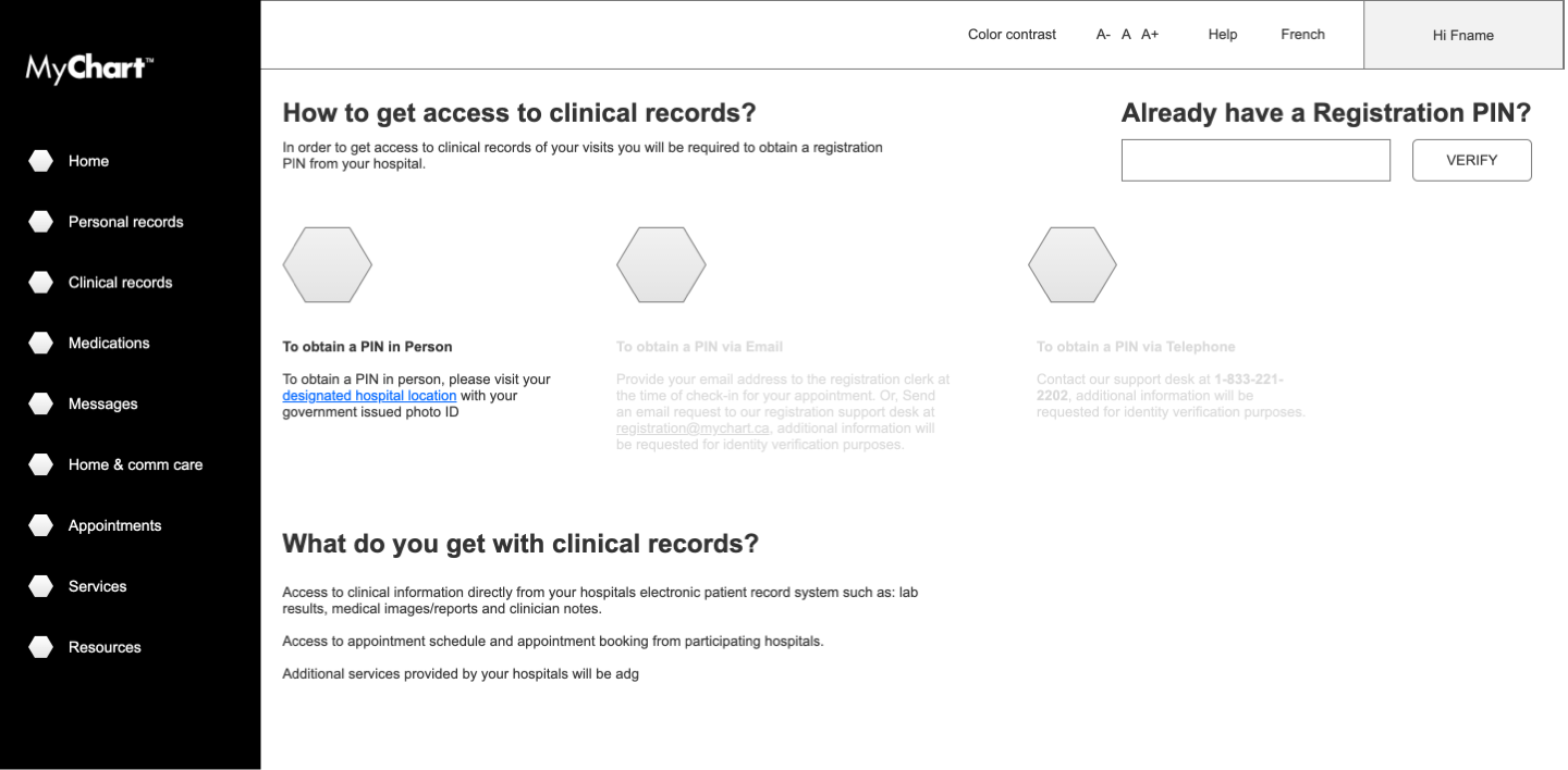 clinical records wireframe